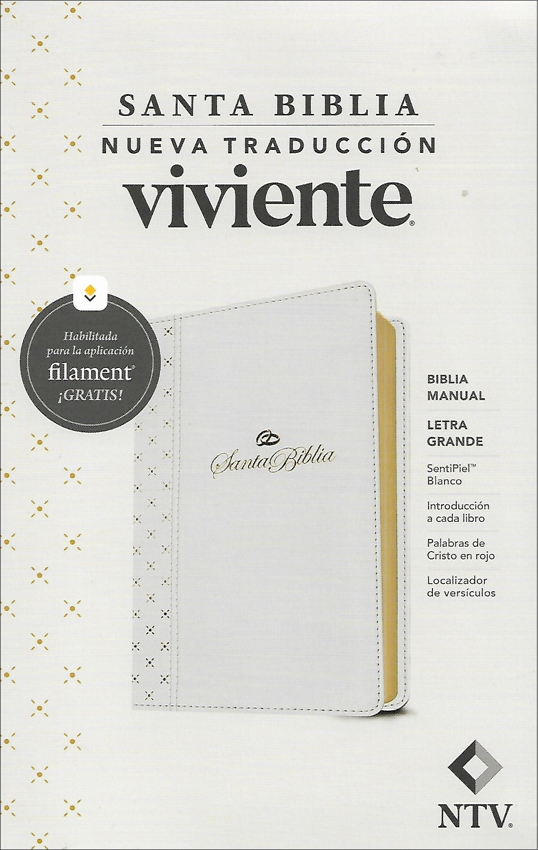 BLANCO LG BIBLIA NTV MANUAL LETRA GRANDE PIEL BLANCO FILO DORADO CON FILAMENT - Imagen 1