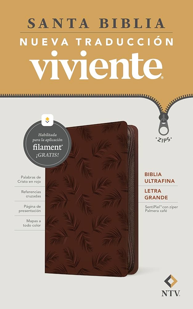 CAFE CIERRE ULTRAFINA BIBLIA NTV ULTRAFINA LETRA GRANDE SENTIPIEL CON ZIPER CAFÉ PALMERA FILO BLANCO CON FILAMENT - Imagen 1
