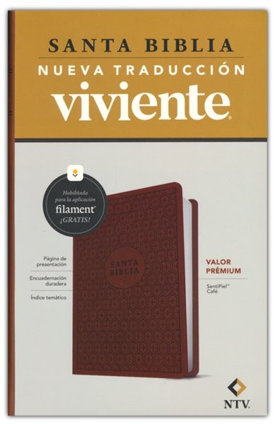 CAFE PREMIUM BIBLIA NTV VALOR PREMIUM SENTI PIEL CAFE FILO BLANCO CON FILAMENT - Imagen 1