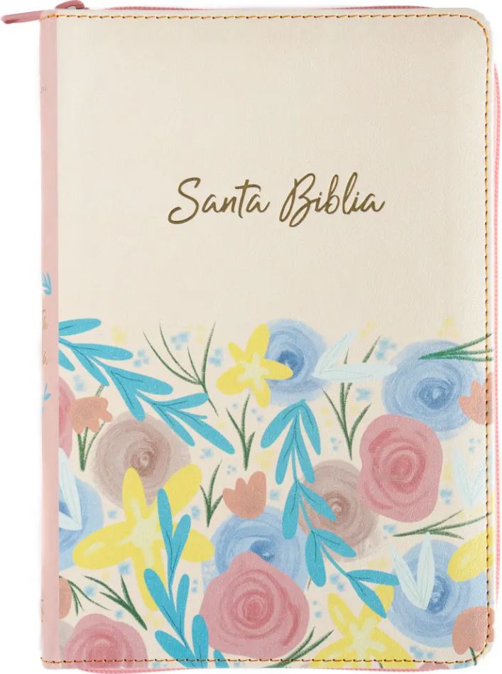 CREMA FLOR BIBLIA RV60 FLOR CREMA CON INDICE Y CIERRE TAMAÑO MANUAL - Imagen 1