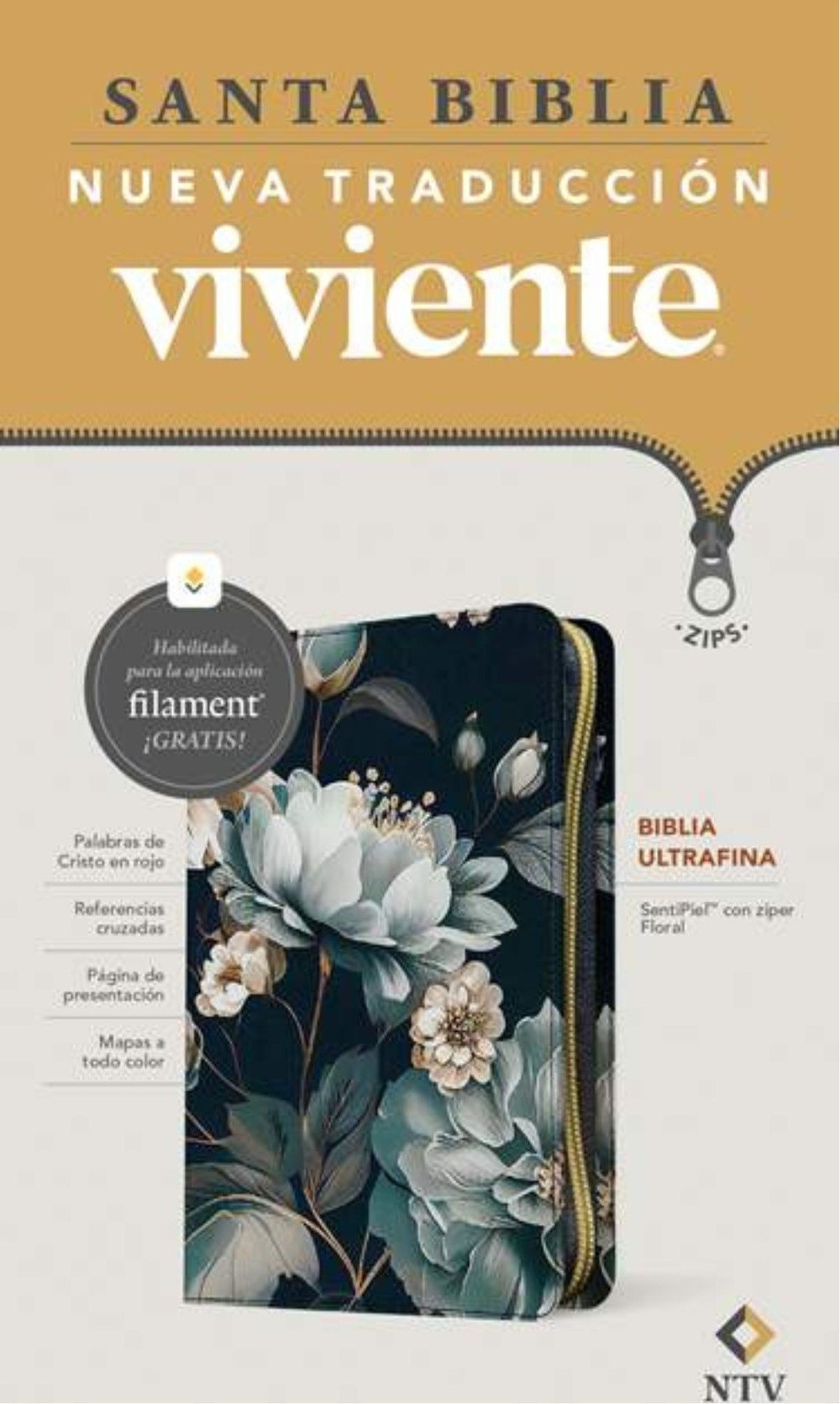 FLOR CIERRE BIBLIA NTV ULTRAFINA SENTIPIEL ZIPER FLORAL FILO BLANCO CON FILAMENT - Imagen 1