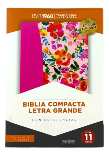 FUCCSIA 2 BIBLIA RV60 FUCSIA FLORAL CON INDICE Y CIERRE TAMAÑO PORTATIL - Imagen 1