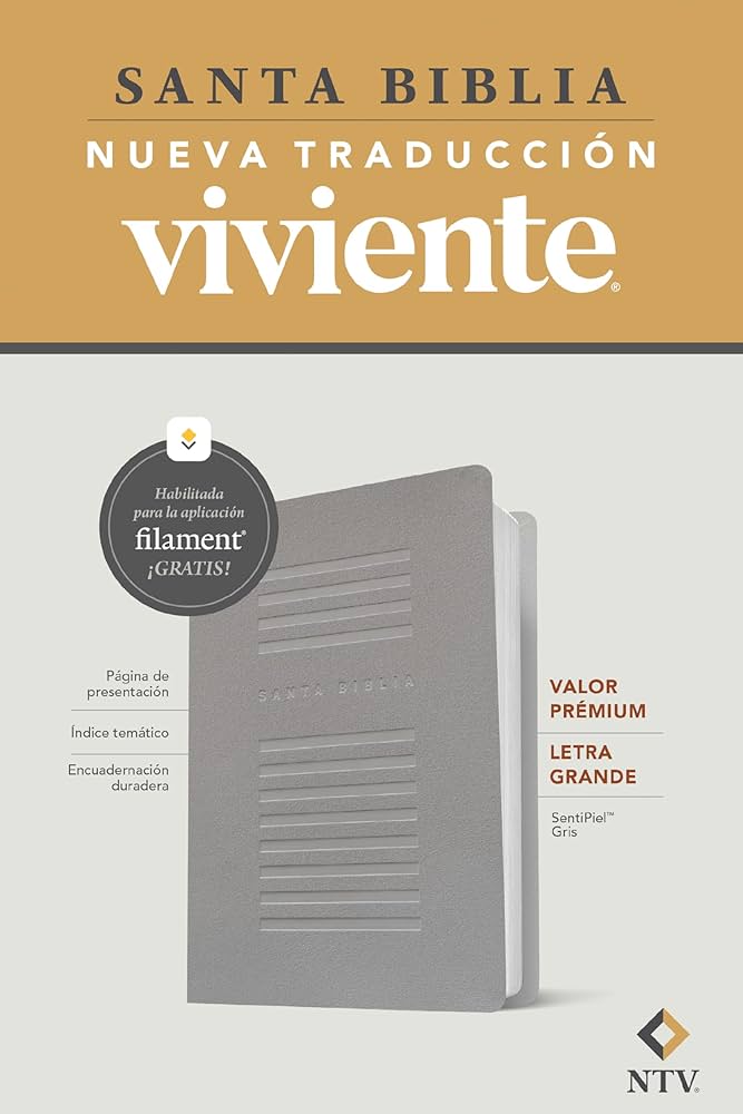 GRIS PREMIUM BIBLIA NTV ULTRAFINA LETRA GRANDE SENTIPIEL GRIS FILO BLANCO CON FILAMENT - Imagen 1