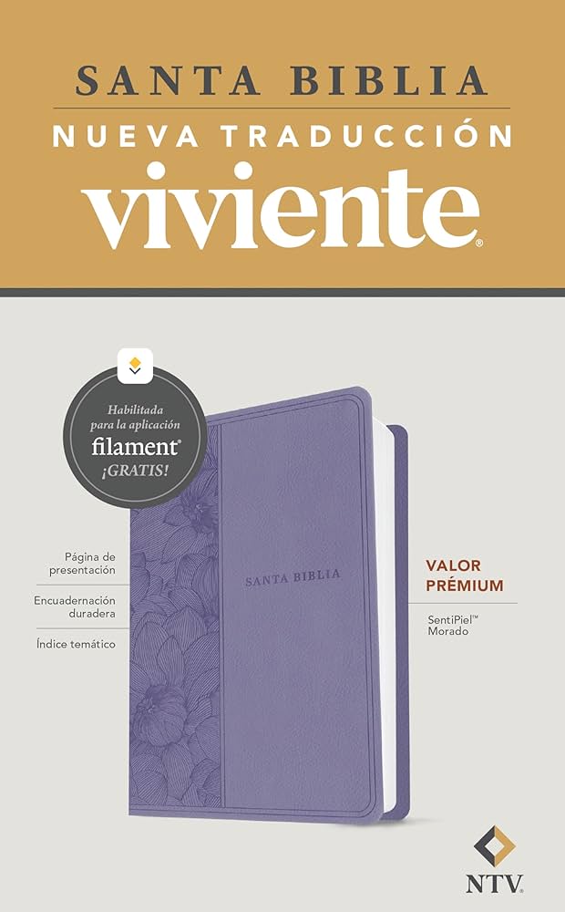 MORADO PREMIUM BIBLIA NTV VALOR PREMIUM SENTI PIEL MORADO FILO BLANCO CON FILAMENT - Imagen 1