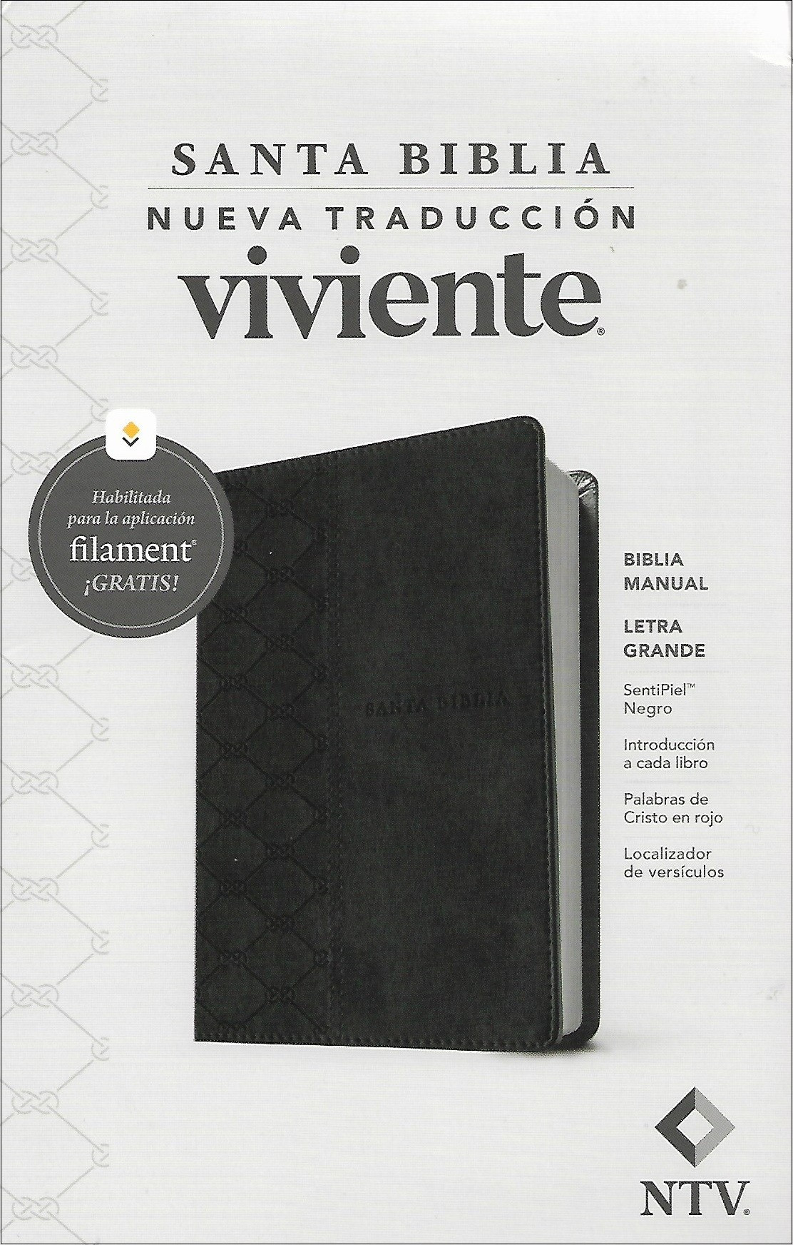 NEEGRO LG BIBLIA NTV MANUAL LETRA GRANDE PIEL NEGRO FILO PLATEADO CON FILAMENT - Imagen 1
