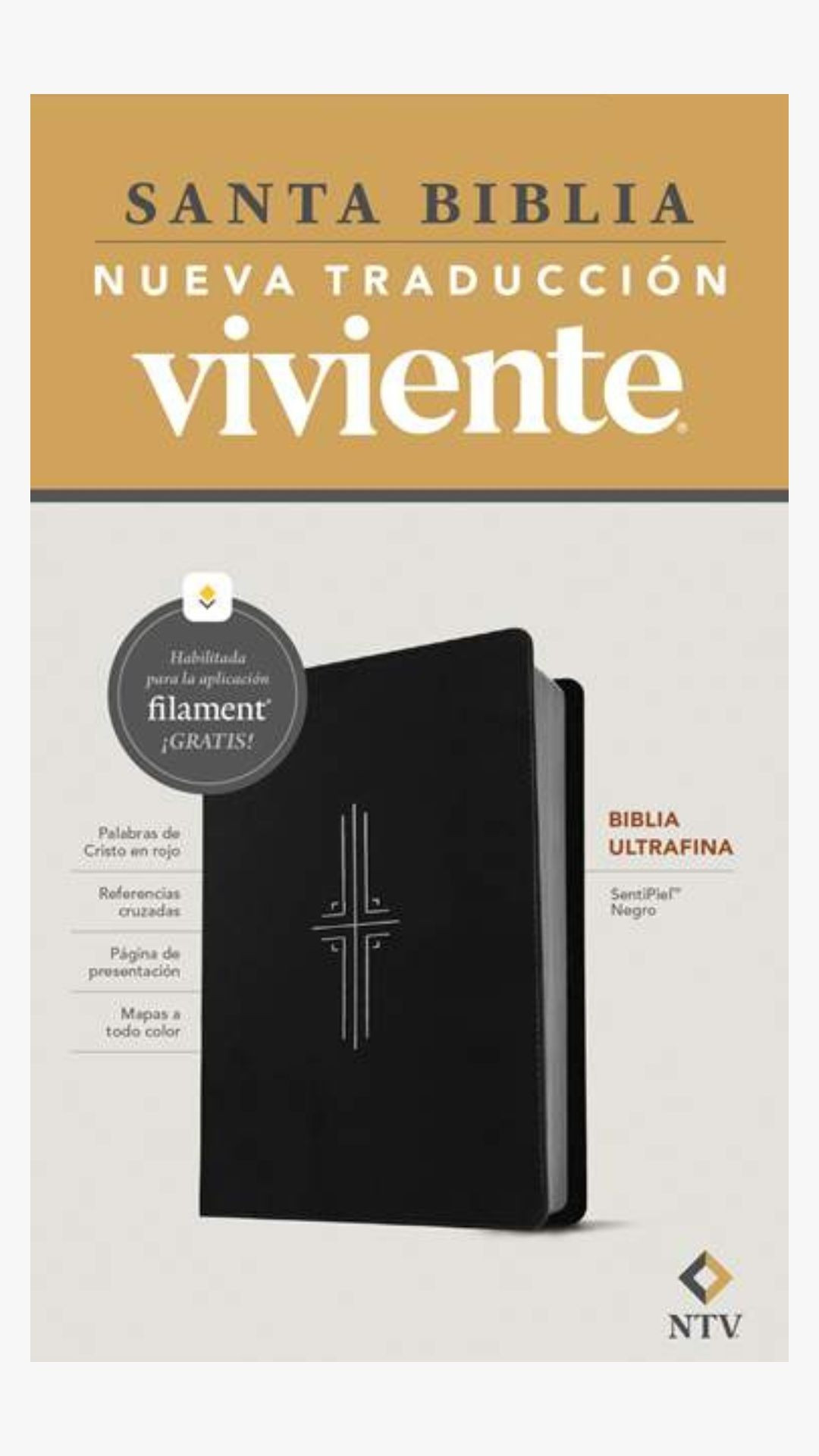 NEGRA ULTRAFINA BIBLIA NTV ULTRAFINA SENTIPIEL NEGRA FILO PLATEADO CON FILAMENT - Imagen 1