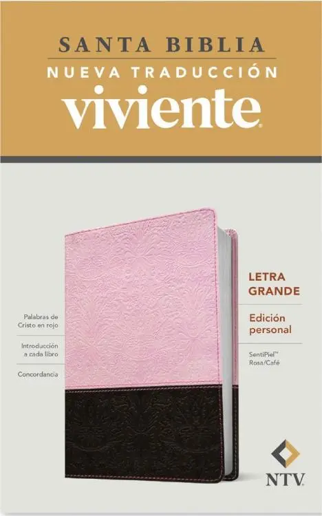 ROSA LG 2 BIBLIA NTV EDICION PERSONAL LETRA GRANDE PIEL ROSA CAFE FILO PLATEADO - Imagen 1