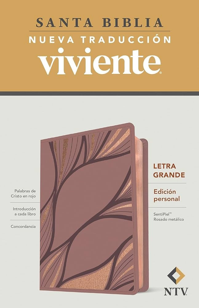ROSADO METALICO BIBLIA NTV EDICION PERSONAL LETRA GRANDE PIEL JROSADO METALICO FILO ORO ROSA - Imagen 1