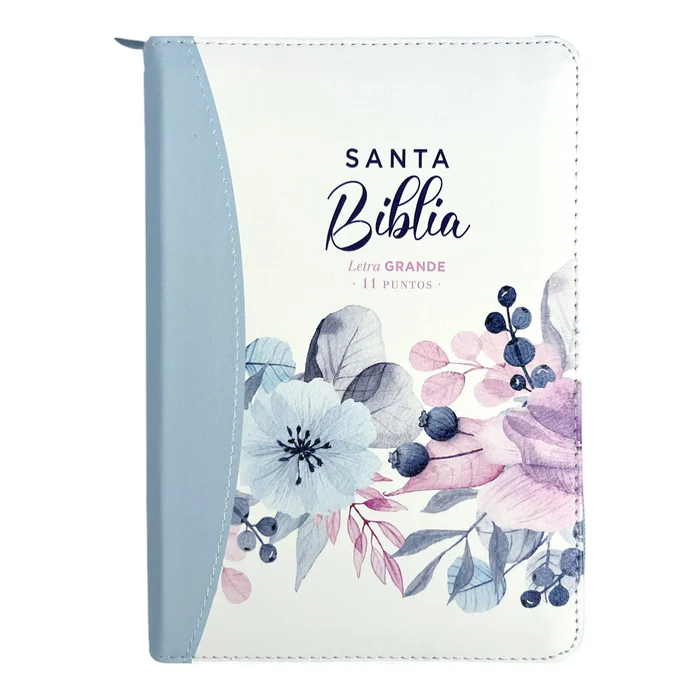 AZUL BIBLIA RVR60 045 PRIMAVERA AZUL CON CIERRE TAMAÑO PORTATIL - Imagen 1