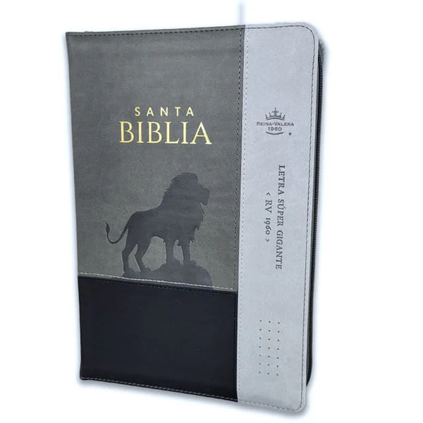 LEON BIBLIA RVR60 088 LEON GRIS CON INDICE Y CIERRE TAMAÑO GRANDE - Imagen 1
