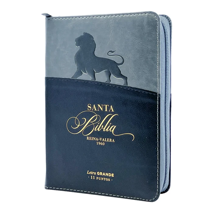 LEON BIBLIA RV60 045 LEON GRIS CON INDICE Y CIERRE TAMAÑO PORTATIL - Imagen 1
