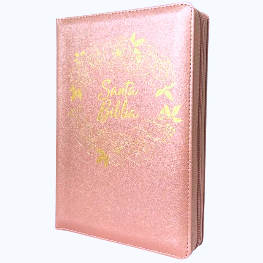 OROROSA BIBLIA RVR60 SIMIL PIEL FLOR ORO ROSA CON INDICE Y CIERRE TAMAÑO MANUAL - Imagen 1
