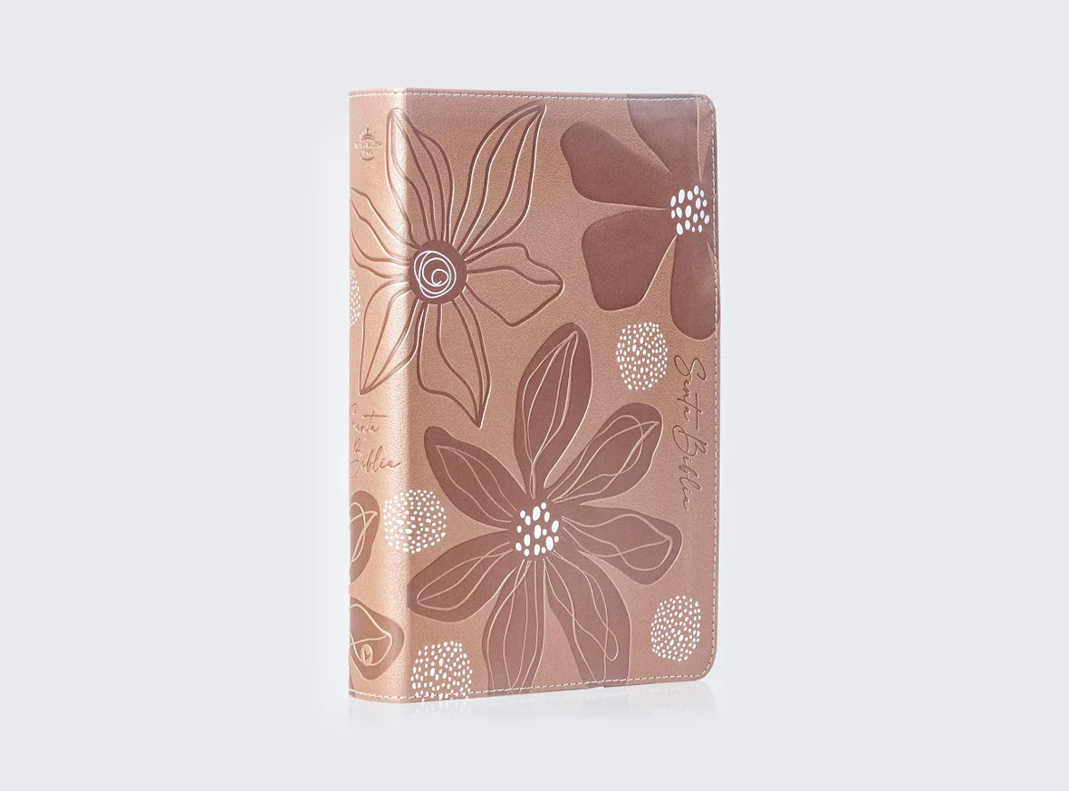 JOEV ROSA BIBLIA DE ESTUDIO RV60 PARA JOVENES SIMIL PIEL FLOR ORO ROSA - Imagen 1